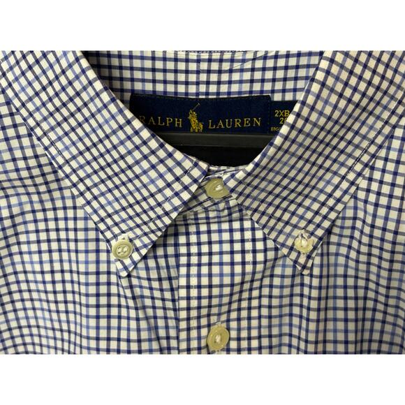Ralph Lauren Classic Fit 2XB Blue Check Shirt Made in England Short Sleeve - Picture 8 of 16